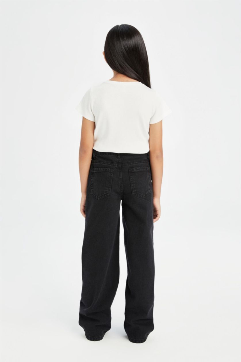 Kız Çocuk - Genç Kız Siyah Wıde Leg Geniş Paça Pantolon Kız Çocuk