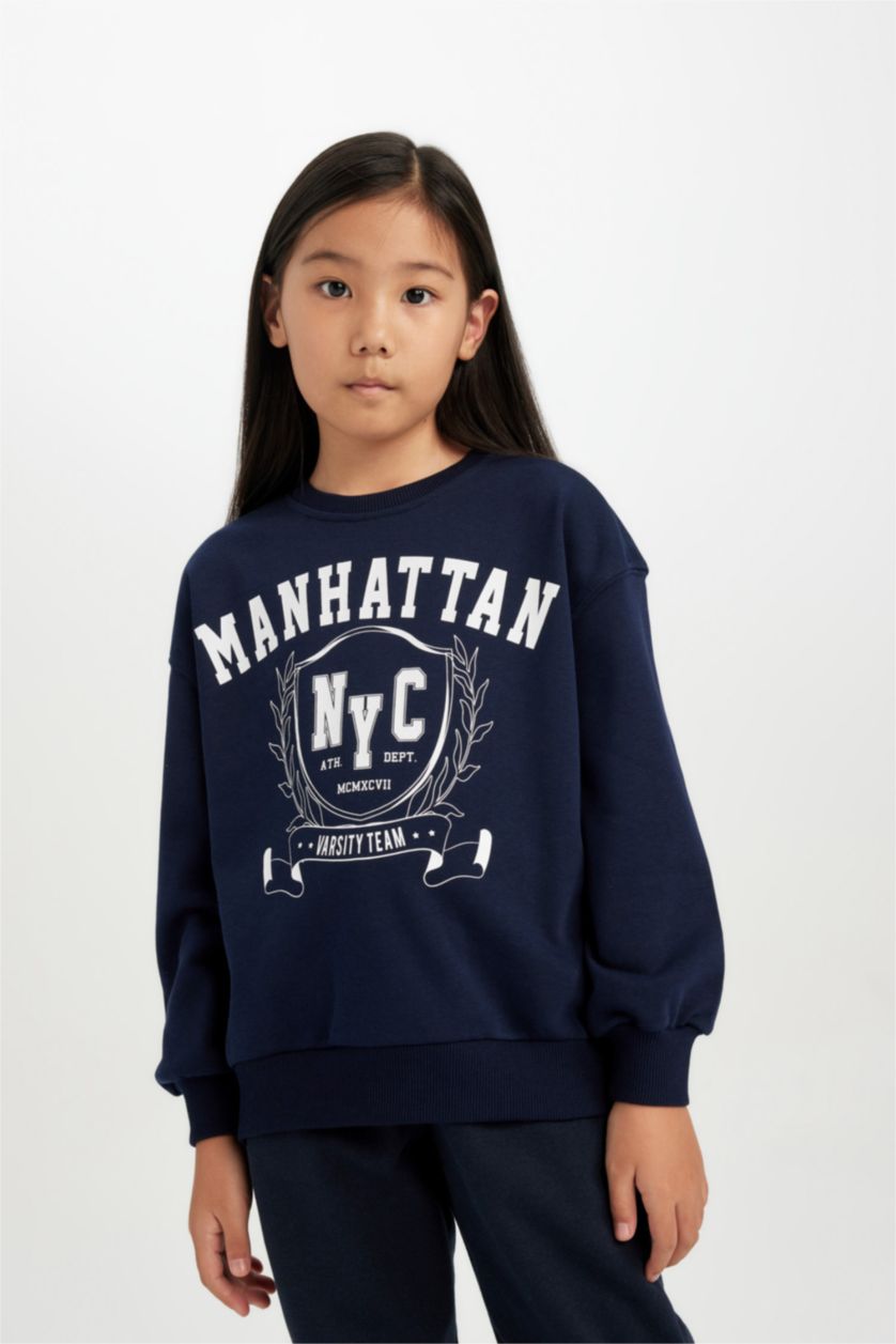 Young Girls - Teen Girls NAVY Relax Fit Crew Neck Sweatshirt