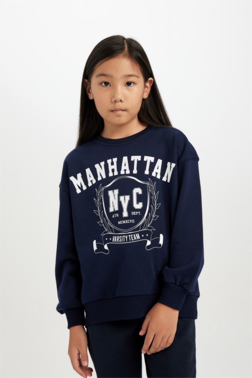 Young Girls - Teen Girls NAVY Relax Fit Crew Neck Sweatshirt