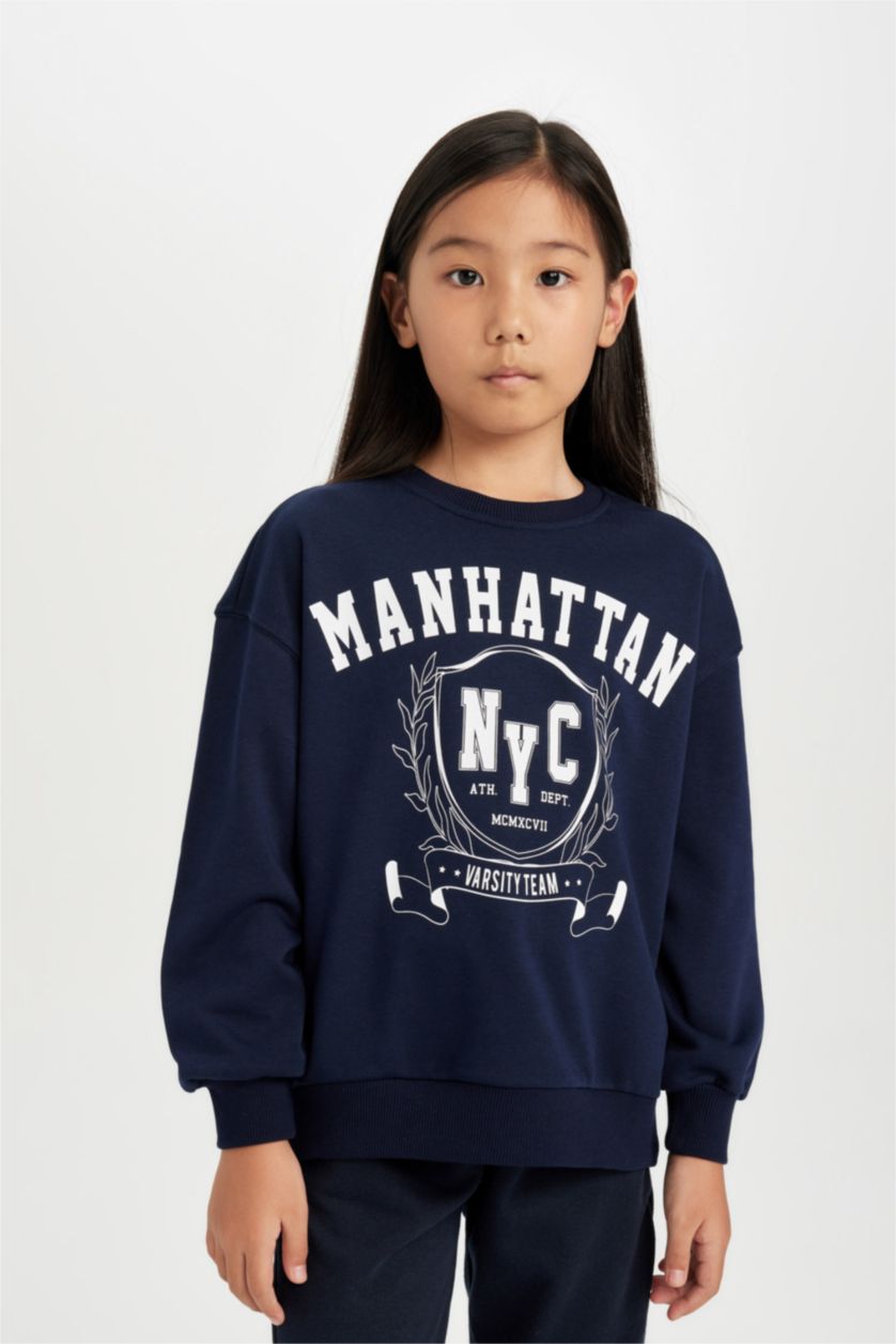 Young Girls - Teen Girls NAVY Relax Fit Crew Neck Sweatshirt