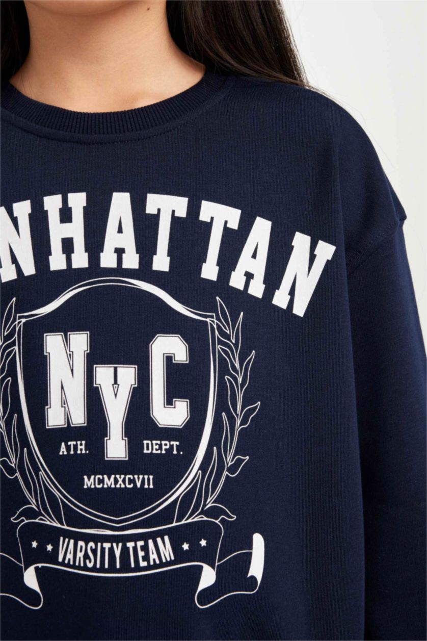 Young Girls - Teen Girls NAVY Relax Fit Crew Neck Sweatshirt