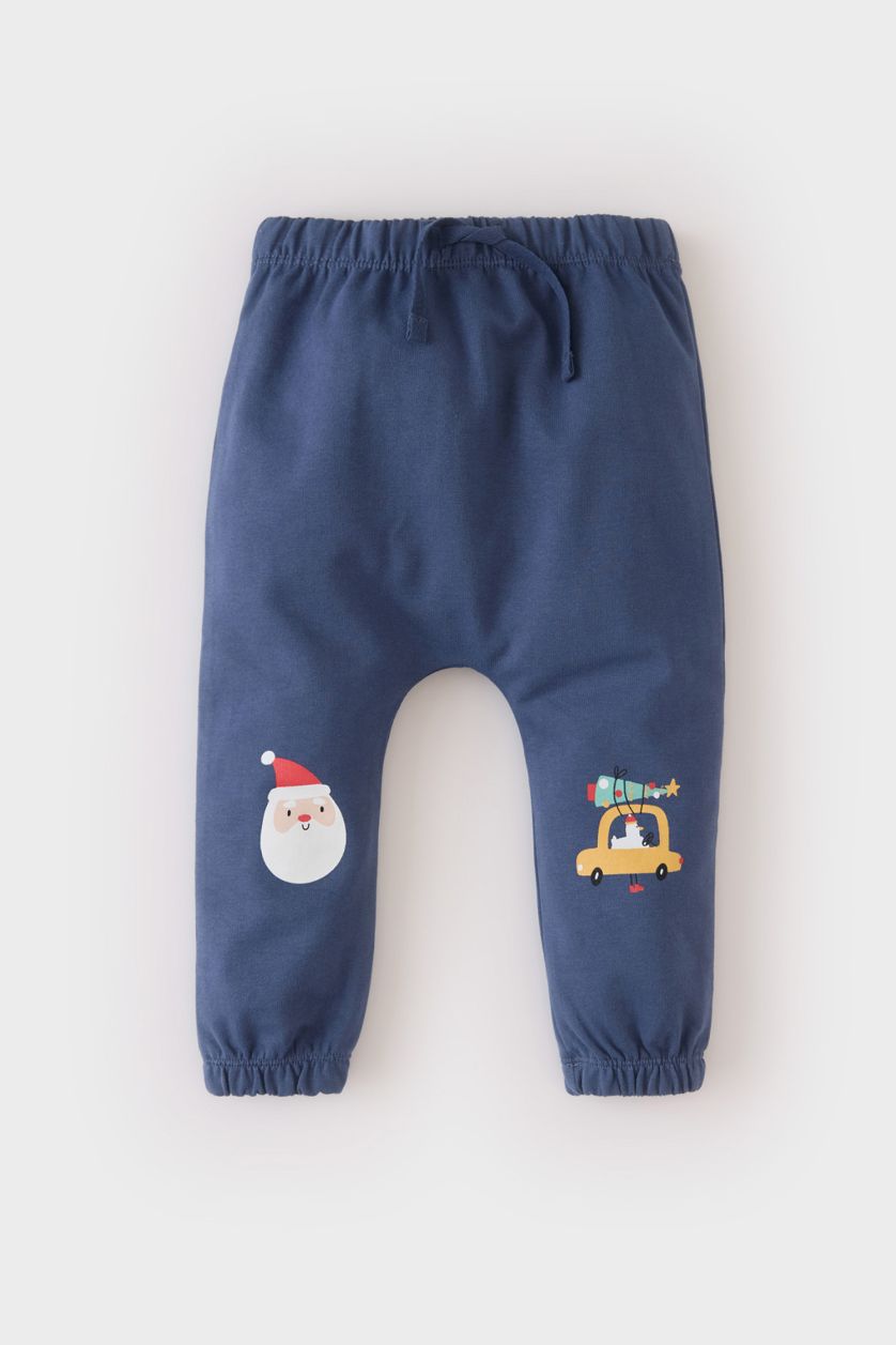 Erkek Bebek İndigo Yılbaşı Temalı Beli Lastikli Eşofman Altı Erkek Bebek