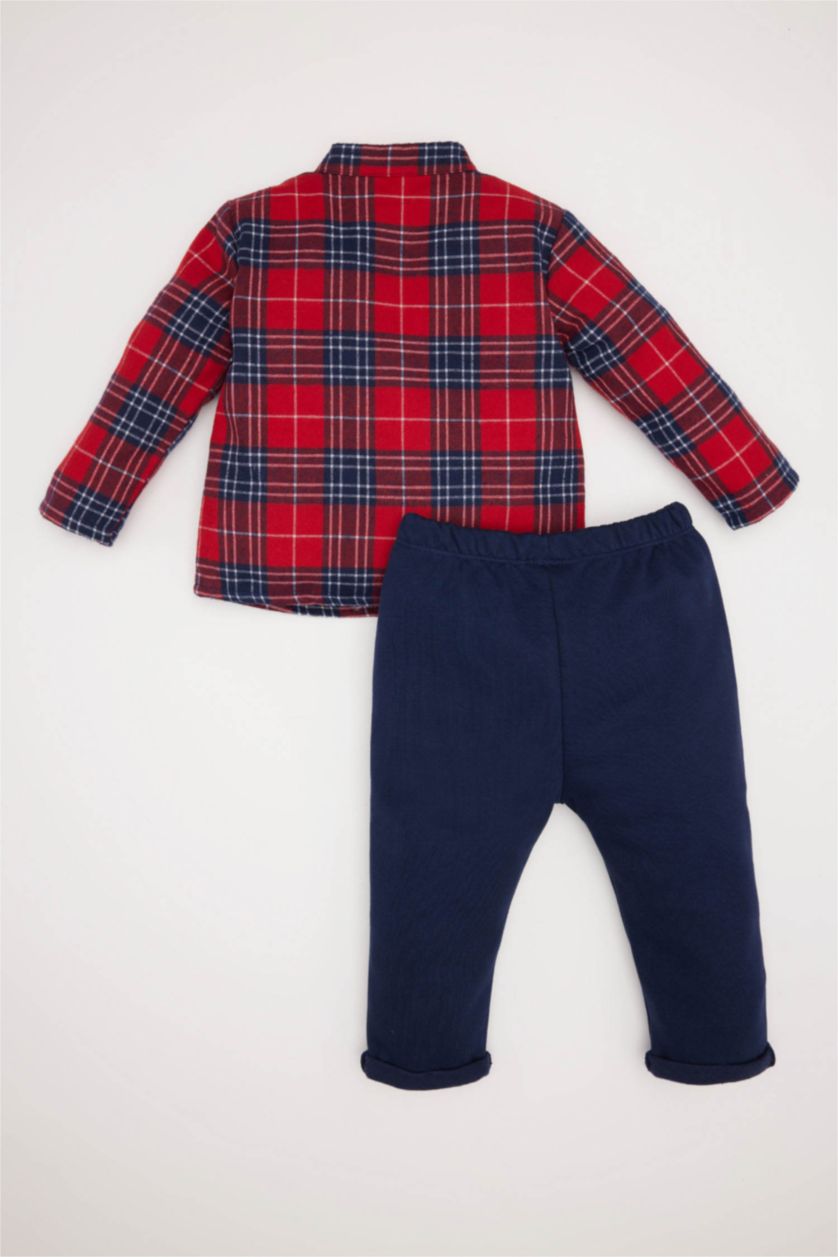 Baby Boy Red Baby Boy Christmas Themed Flannel Plaid Shirt Pants 2 Piece Set