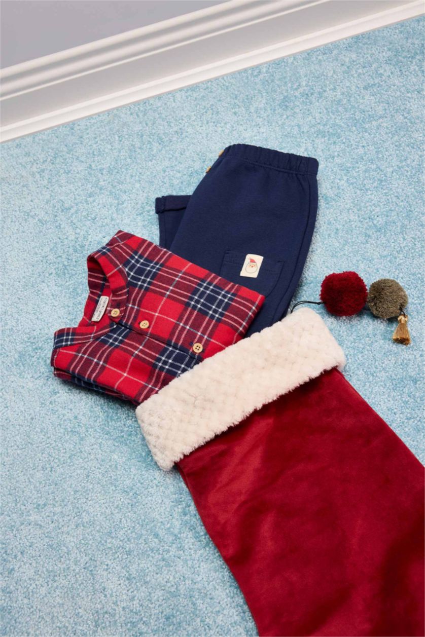 Baby Boy Red Baby Boy Christmas Themed Flannel Plaid Shirt Pants 2 Piece Set