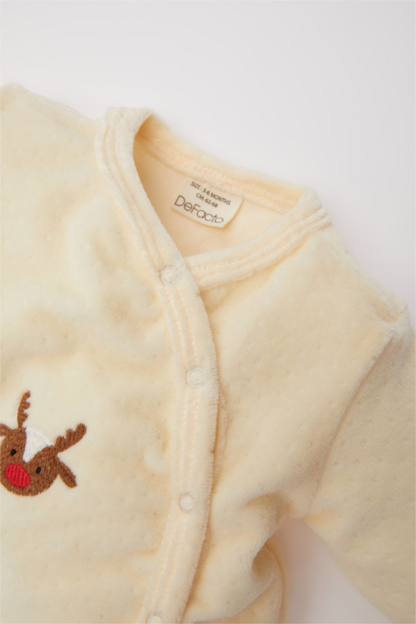 BABY BOY Ecru Baby Boy Newborn Snap-On Velvet Jumpsuit