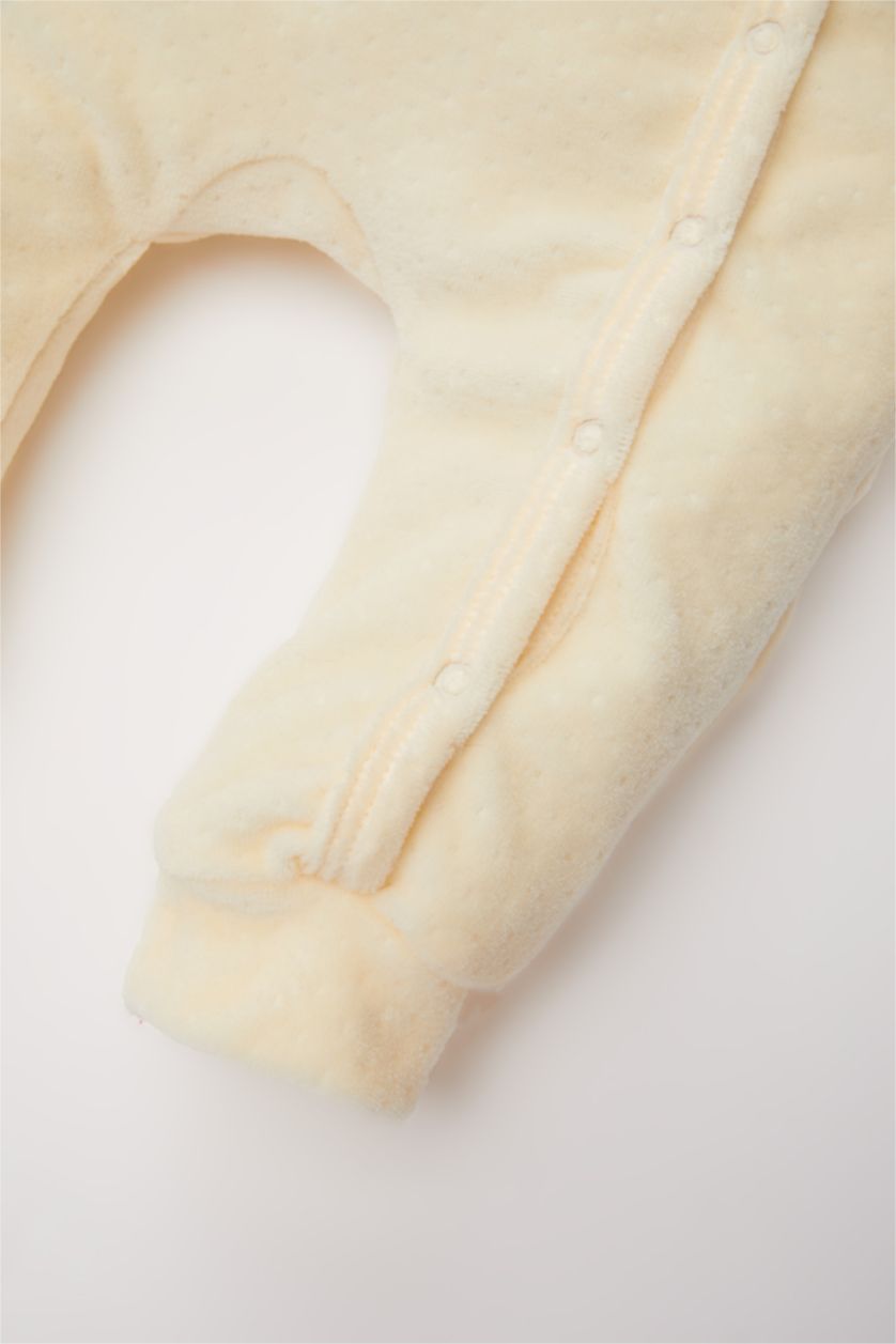 BABY BOY Ecru Baby Boy Newborn Snap-On Velvet Jumpsuit