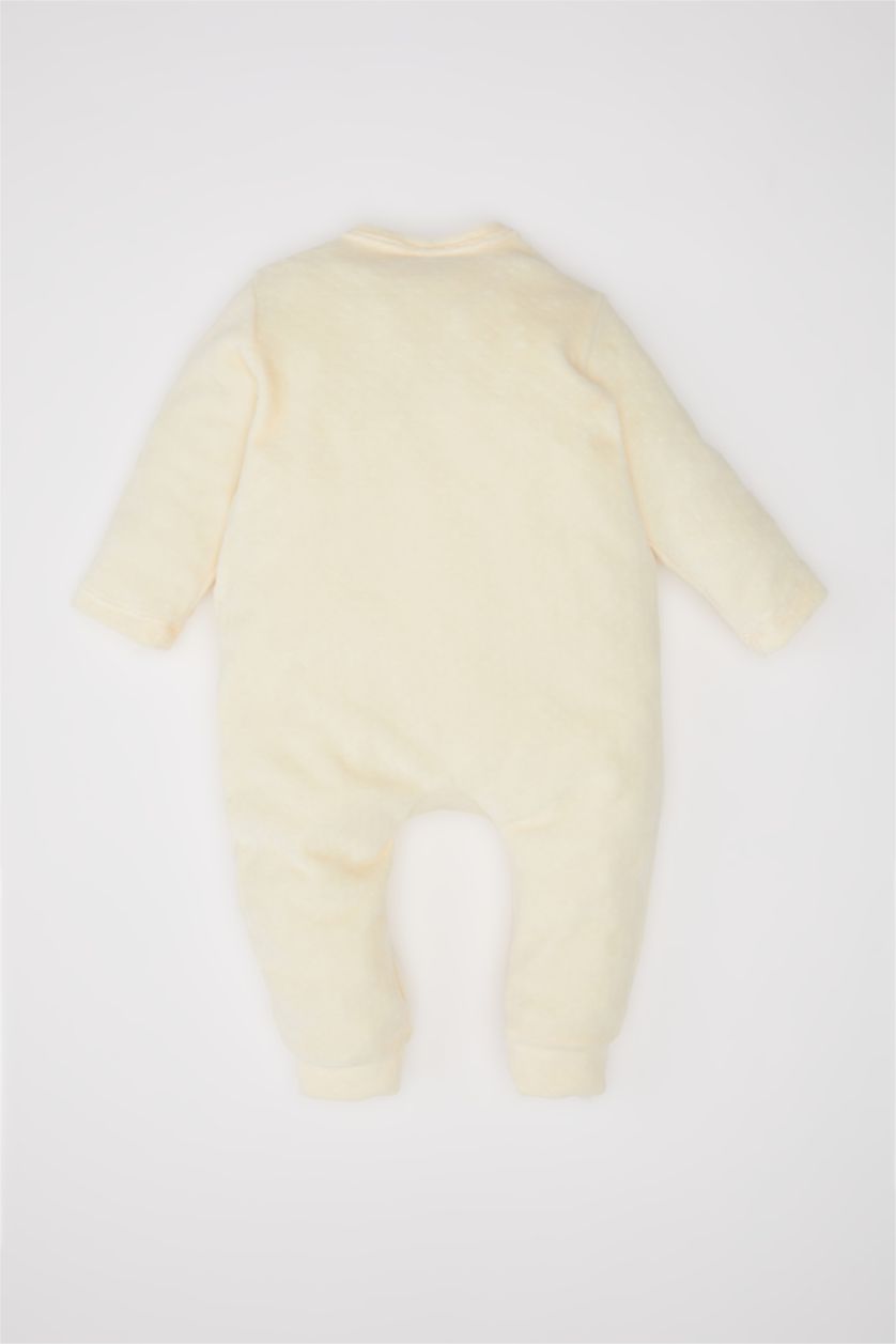 BABY BOY Ecru Baby Boy Newborn Snap-On Velvet Jumpsuit