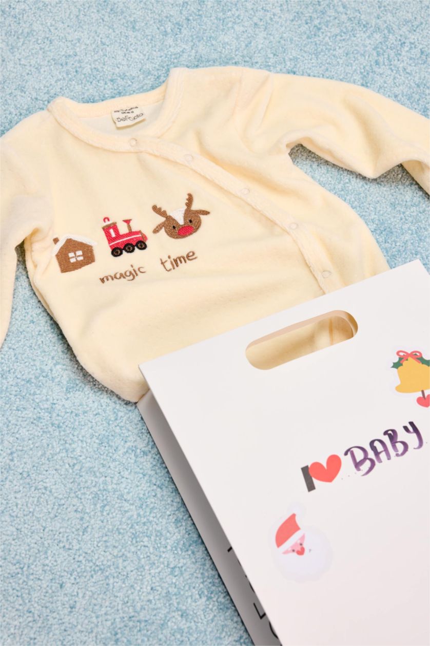 BABY BOY Ecru Baby Boy Newborn Snap-On Velvet Jumpsuit