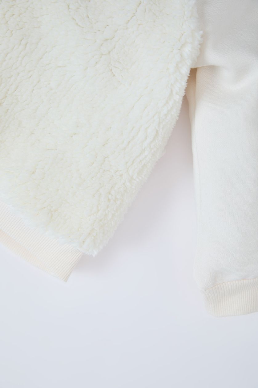 Kız Bebek Kırık Beyaz Kız Bebek Yılbaşı Temalı 2'li Takım Pelüş Sweatshirt Beli Lastikli Tayt