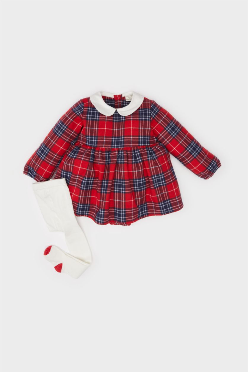 BÉBÉ FILLE Rouge Ensemble de Noël Robe en flanelle à carreaux et Collants assortis pour Bébé Fille