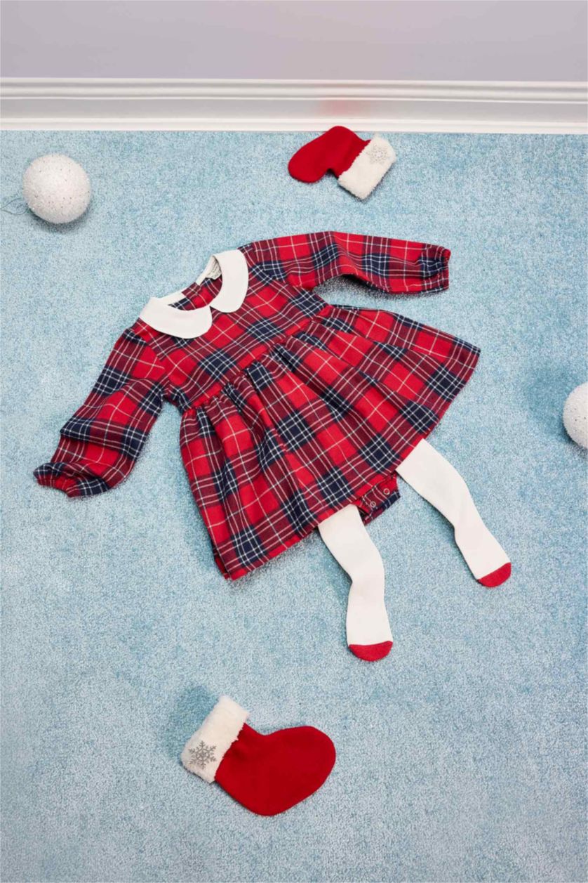 BÉBÉ FILLE Rouge Ensemble de Noël Robe en flanelle à carreaux et Collants assortis pour Bébé Fille