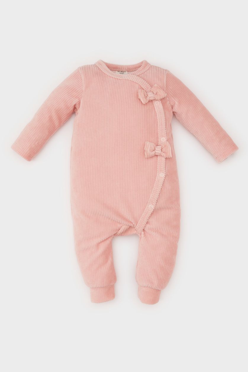 Kız Bebek Pembe Uzun Kollu Kadife Tulum Kız Bebek Yenidoğan