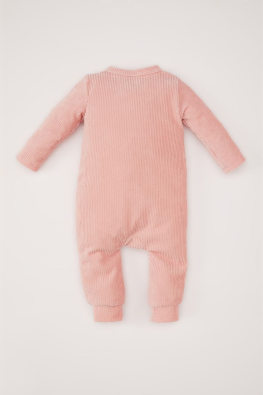 Kız Bebek Pembe Uzun Kollu Kadife Tulum Kız Bebek Yenidoğan