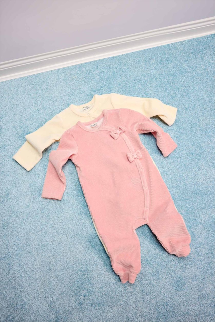 Kız Bebek Pembe Uzun Kollu Kadife Tulum Kız Bebek Yenidoğan
