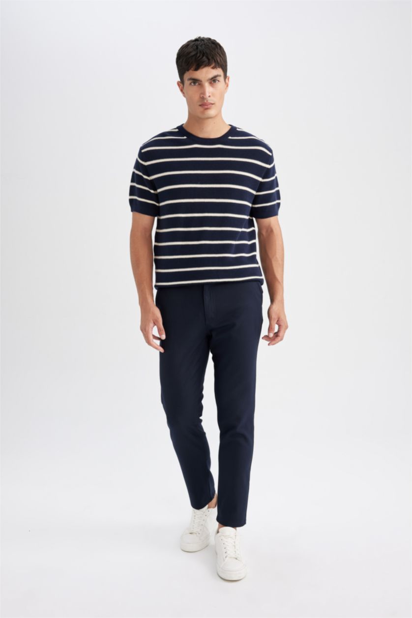Man NAVY Standard Fit Crew Neck Cotton Striped T-Shirt