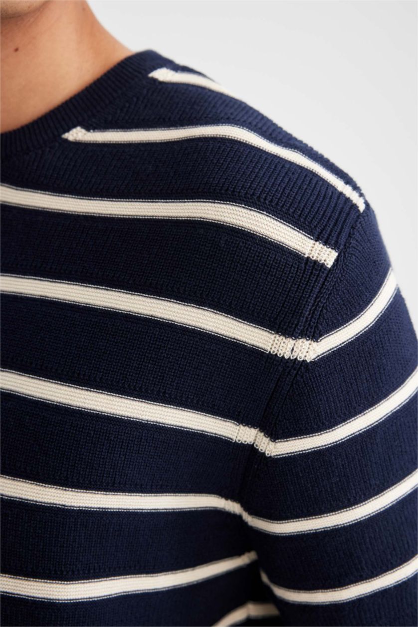Man NAVY Standard Fit Crew Neck Cotton Striped T-Shirt