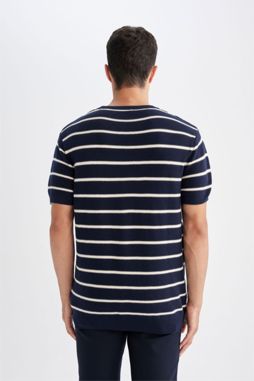 Man NAVY Standard Fit Crew Neck Cotton Striped T-Shirt