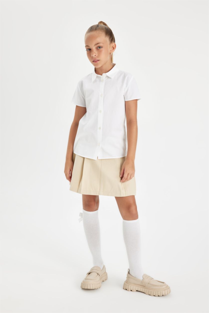 FILLES Blanc Chemise à Manches Courtes en Popeline pour Fille