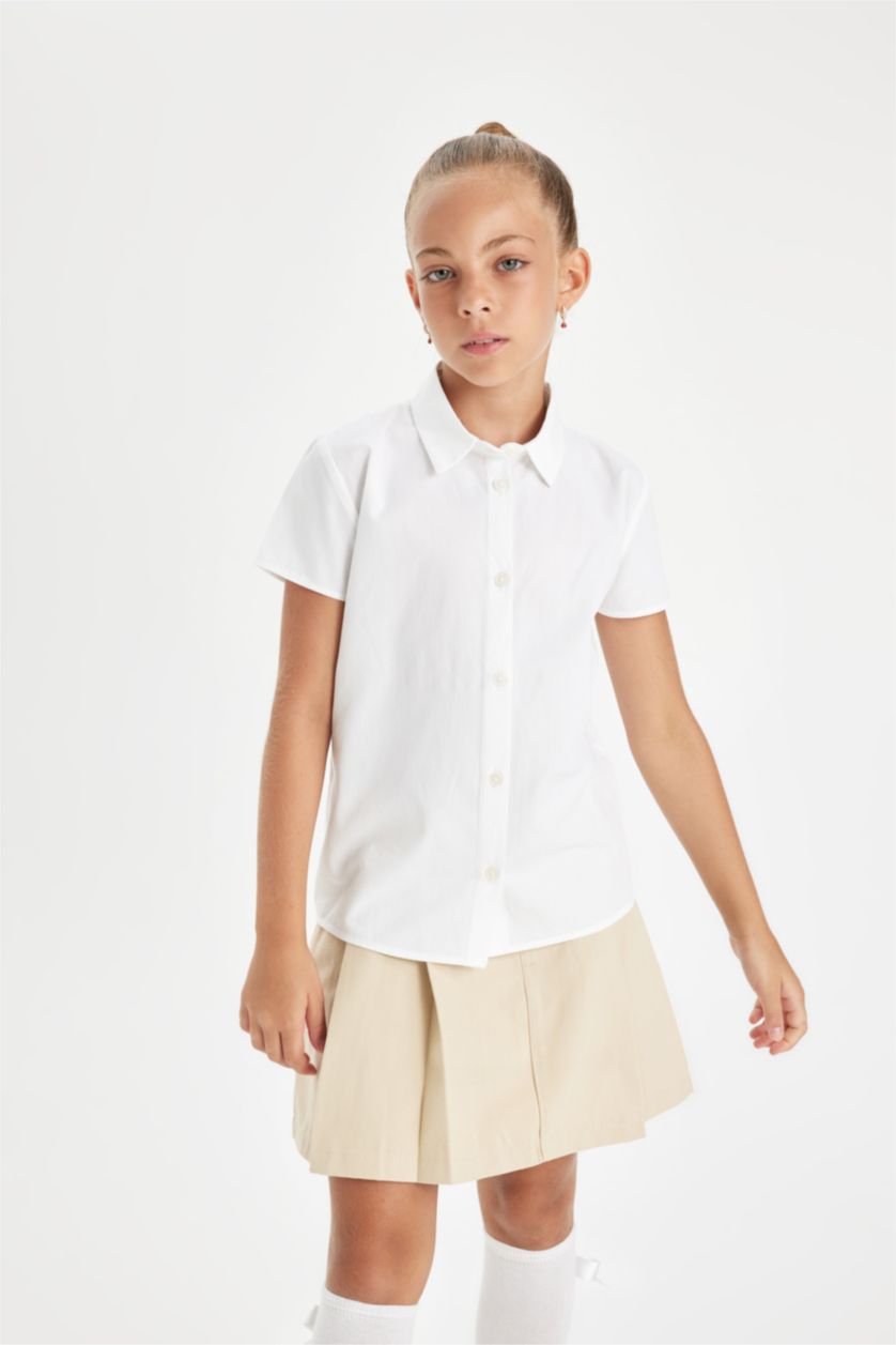 FILLES Blanc Chemise à Manches Courtes en Popeline pour Fille