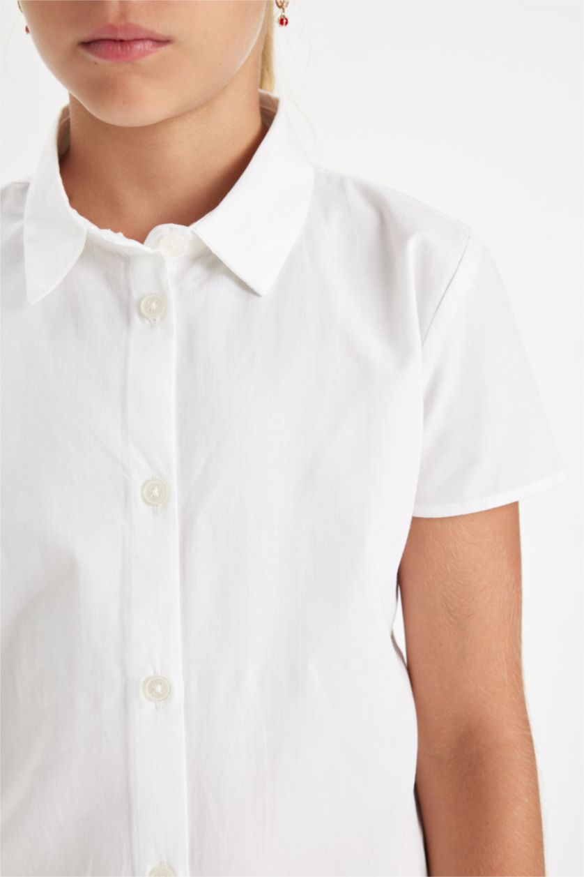 FILLES Blanc Chemise à Manches Courtes en Popeline pour Fille
