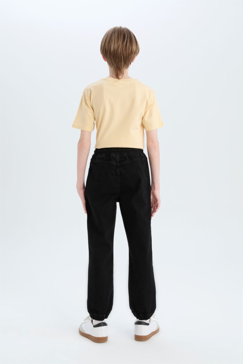 Erkek Çocuk - Genç Erkek Siyah Jogger Fit Esnek Bantlı Paça Jean Pantolon Erkek Çocuk