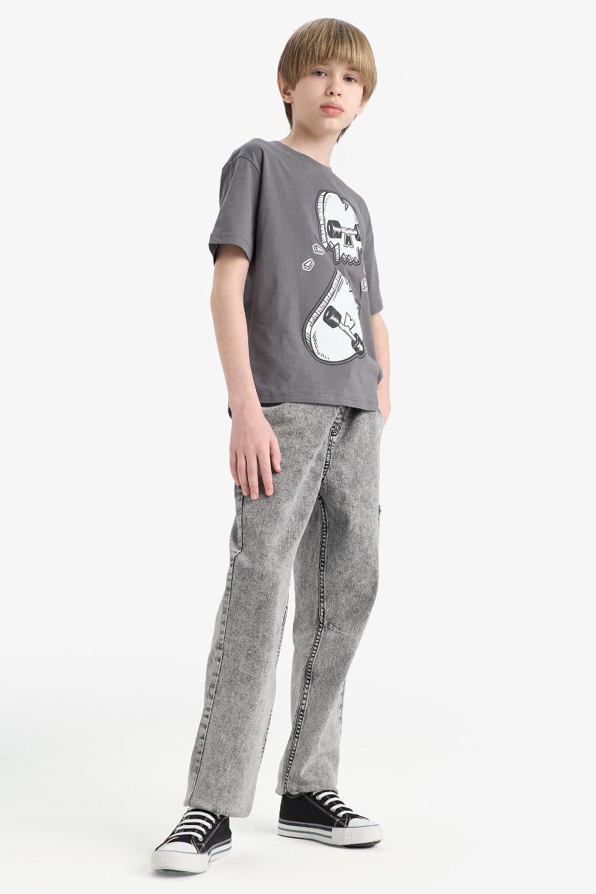 Erkek Çocuk - Genç Erkek Açık Gri Jogger Fit Esnek Bantlı Paça Jean Pantolon Erkek Çocuk