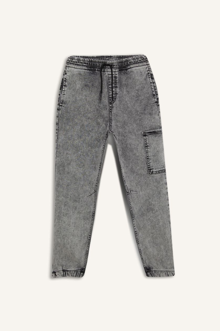 Erkek Çocuk - Genç Erkek Açık Gri Jogger Fit Esnek Bantlı Paça Jean Pantolon Erkek Çocuk