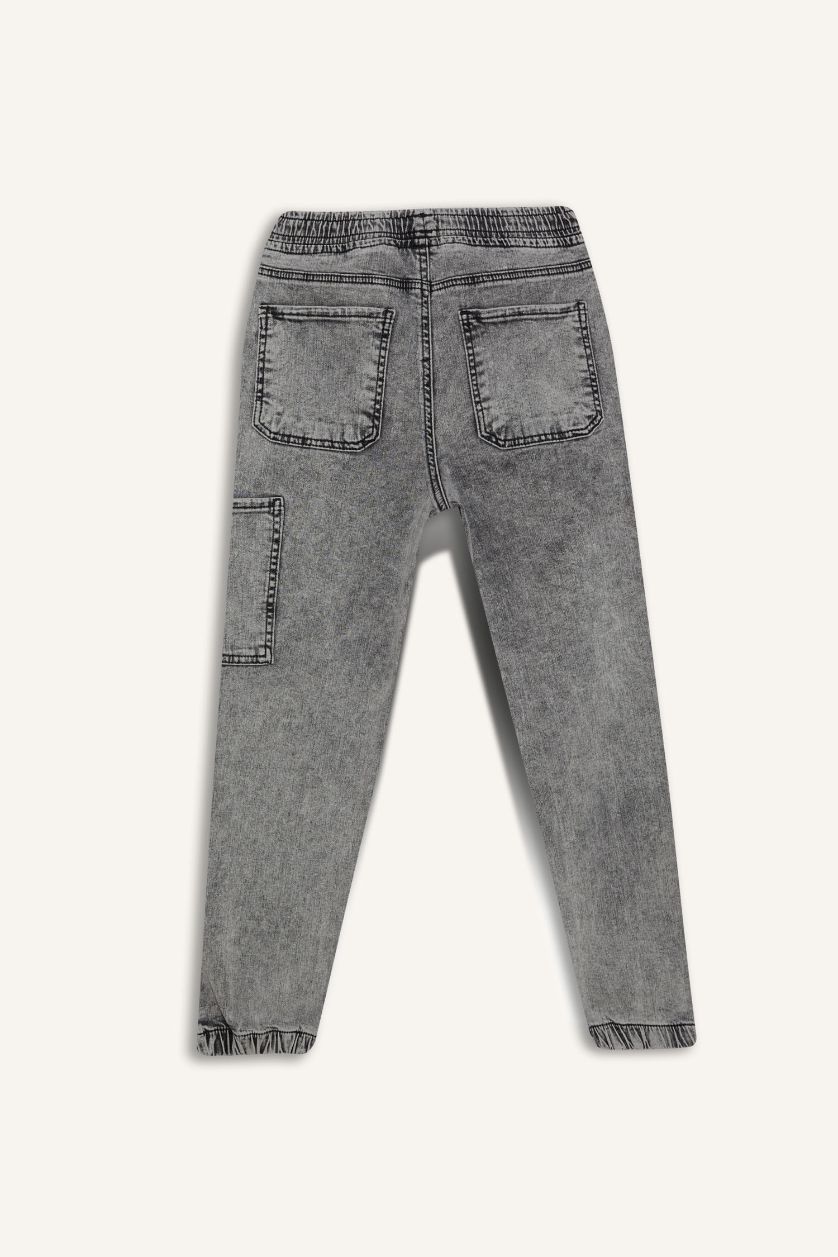 Erkek Çocuk - Genç Erkek Açık Gri Jogger Fit Esnek Bantlı Paça Jean Pantolon Erkek Çocuk