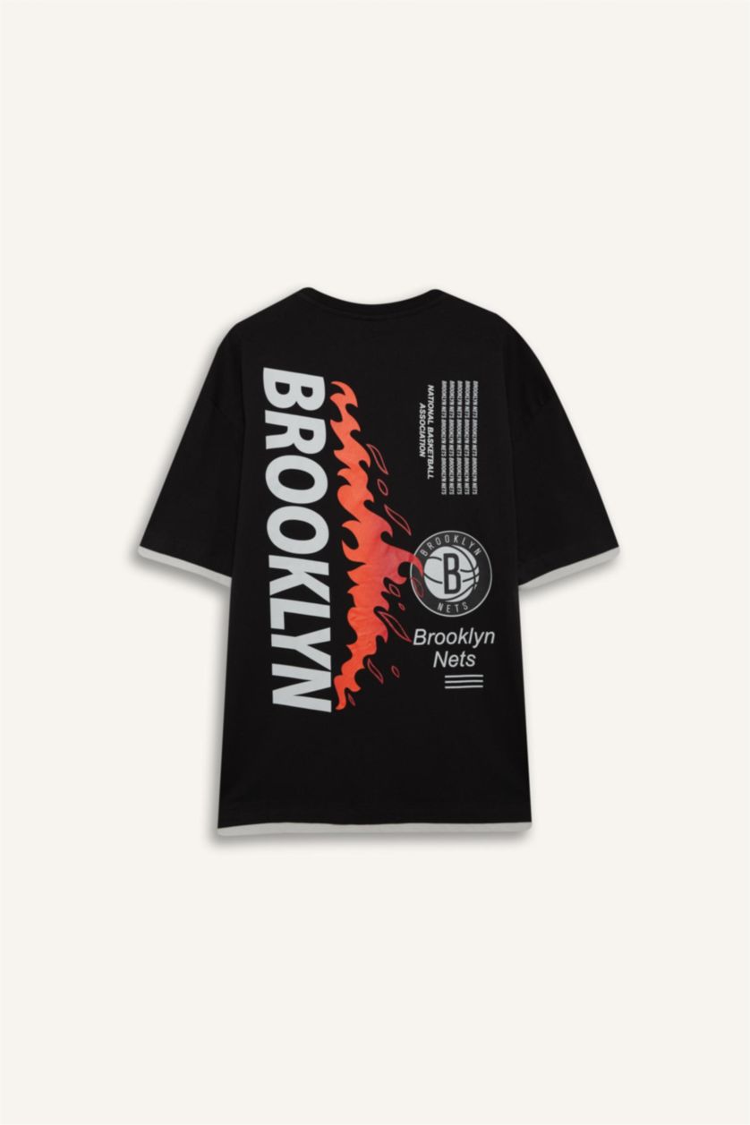 رجال أسود تيشيرت NBA اوفر سايز برقبة مستديرة من DeFactoFit