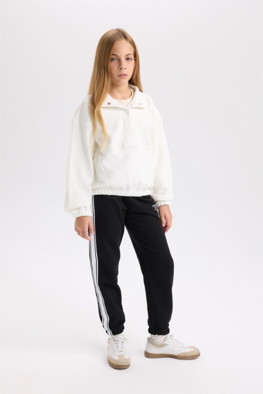 Kız Çocuk - Genç Kız Siyah Siyah Beli Paçası Lastikli Baskılı Jogger Eşofman Altı Kız Çocuk