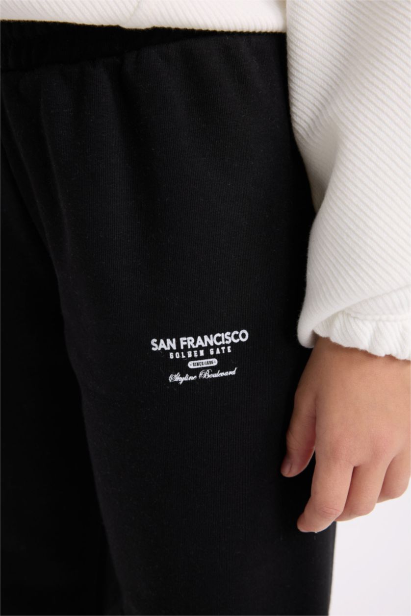 Kız Çocuk - Genç Kız Siyah Siyah Beli Paçası Lastikli Baskılı Jogger Eşofman Altı Kız Çocuk