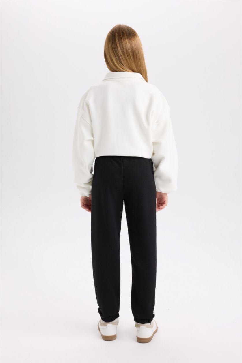 Kız Çocuk - Genç Kız Siyah Siyah Beli Paçası Lastikli Baskılı Jogger Eşofman Altı Kız Çocuk