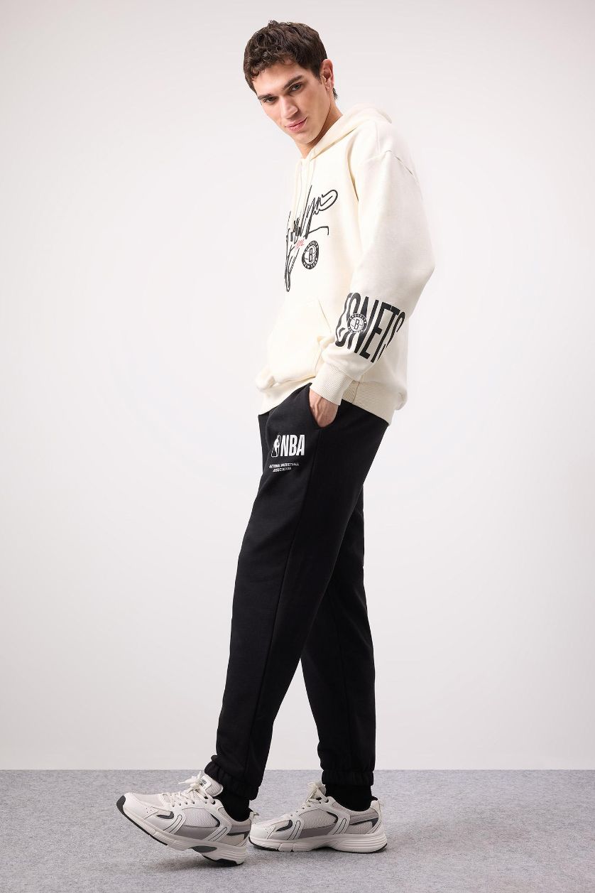 MAN Black DeFactoFit NBA Wordmark Sports Thick Jogger Sweatpants