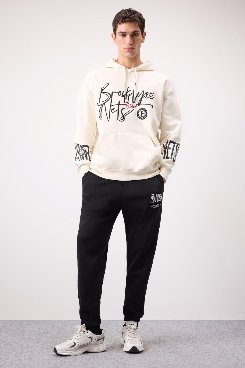 MAN Black DeFactoFit NBA Wordmark Sports Thick Jogger Sweatpants