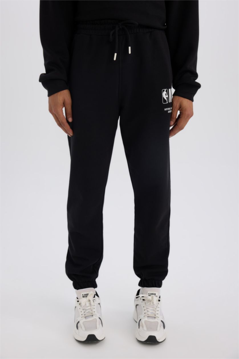 MAN Black DeFactoFit NBA Wordmark Sports Thick Jogger Sweatpants