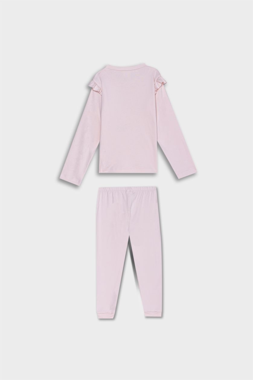 طفلة صغيرة زهري فاتح طقم بيجاما بيبي بناتي بطبعة باليه قصة عادية - قطعتين