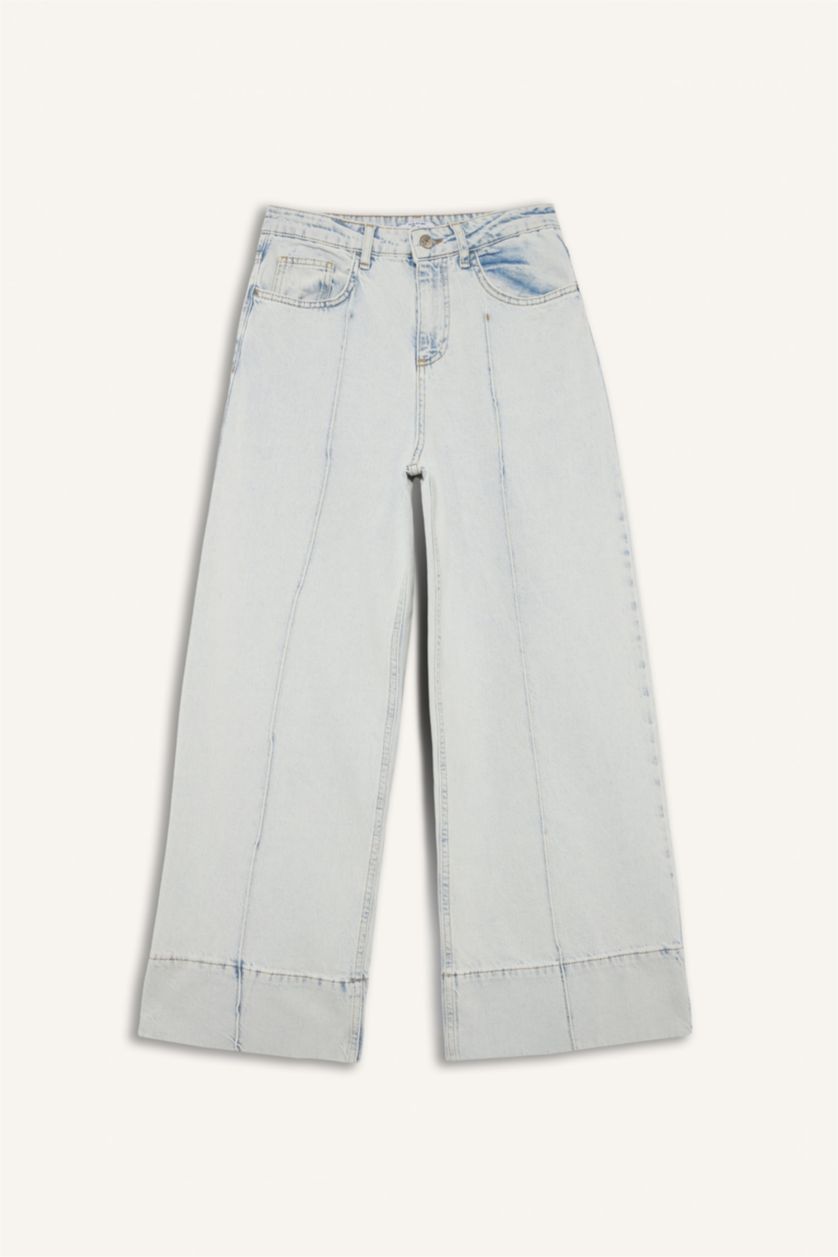 FEMME Indigo Clair Taille haute Jambe large et raccourcie