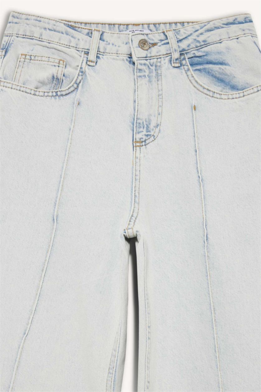 FEMME Indigo Clair Taille haute Jambe large et raccourcie