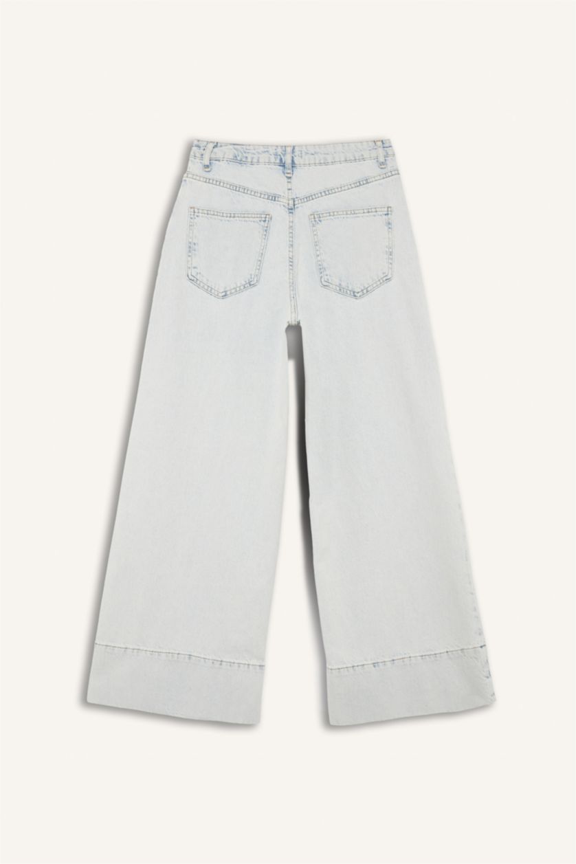 FEMME Indigo Clair Taille haute Jambe large et raccourcie