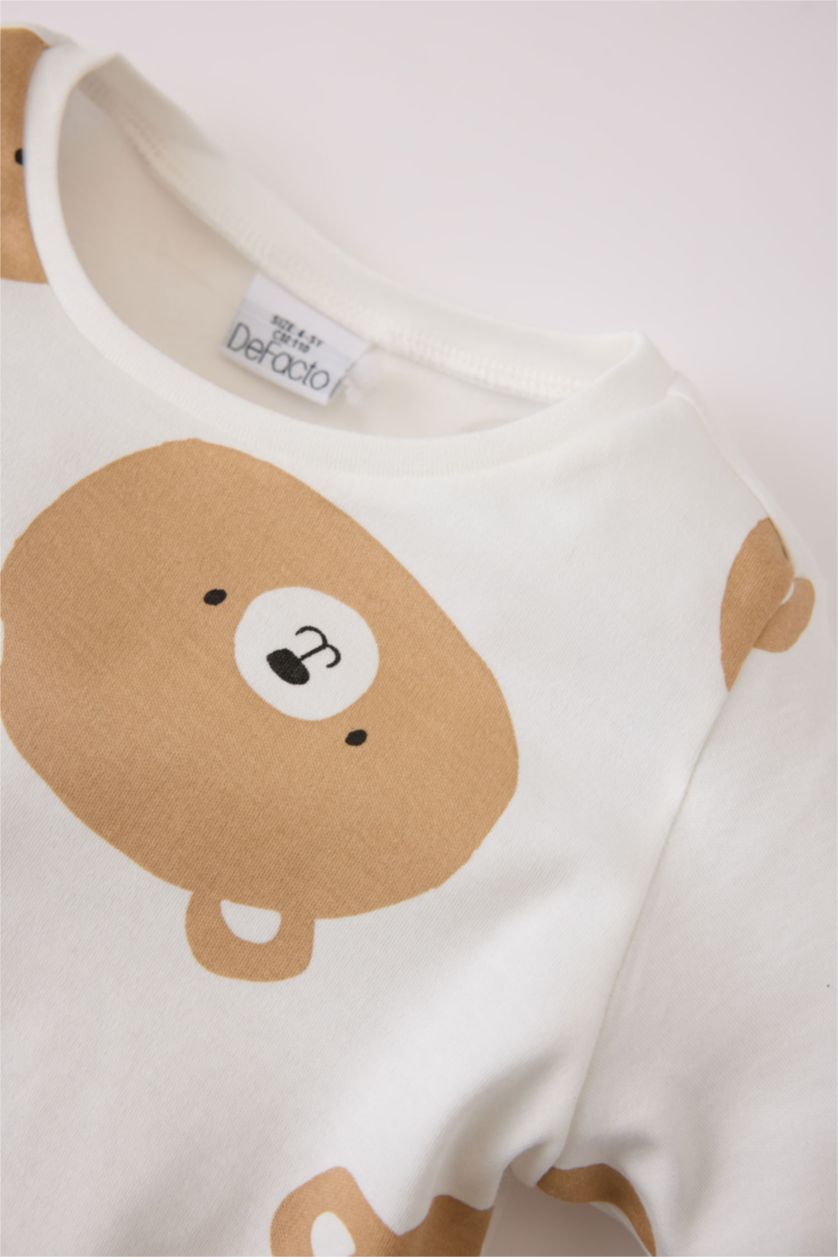 BABY BOY Ecru Baby Boy Bear Printed 2 Piece Pajama Set