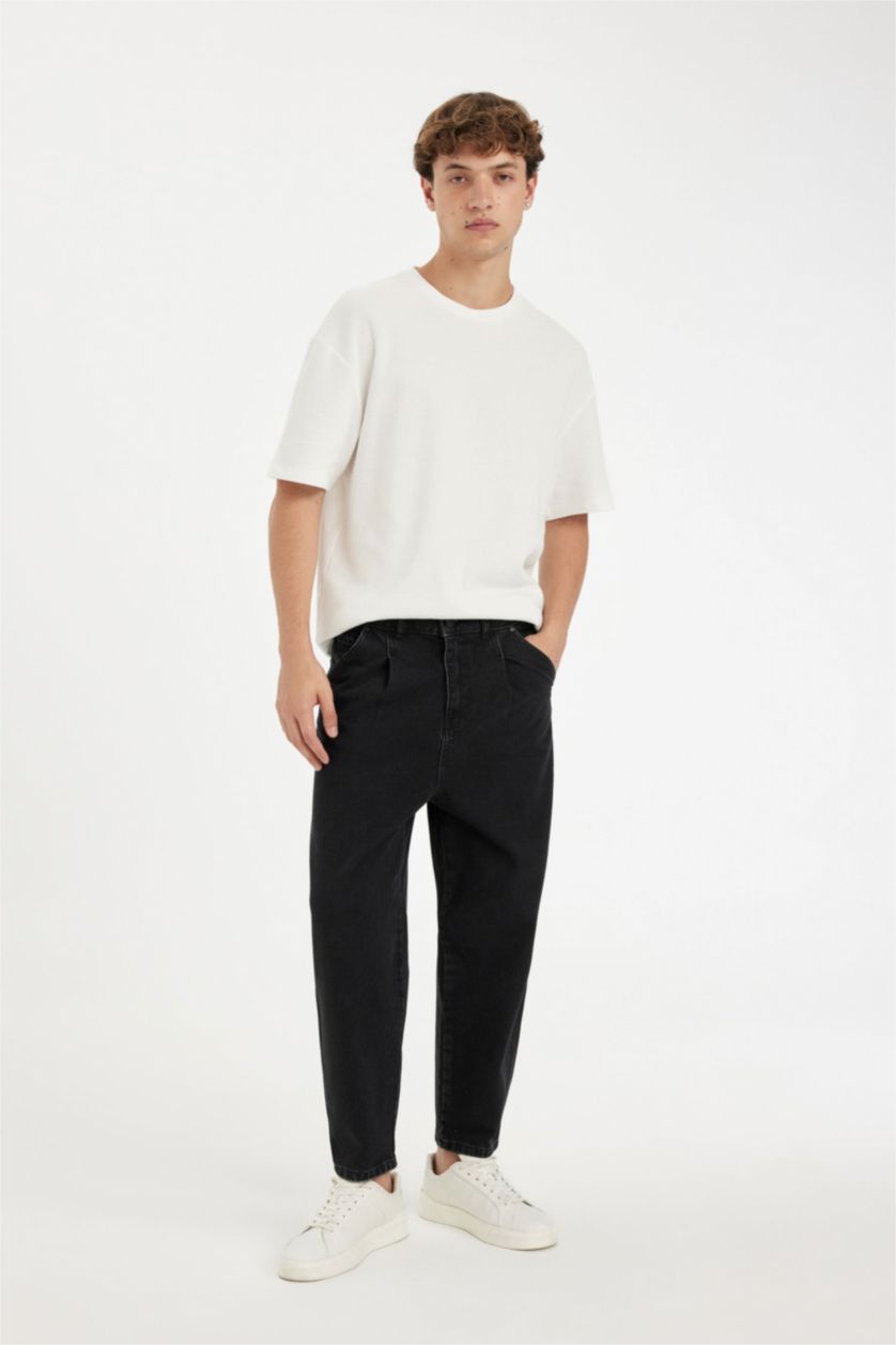 MAN Black Balloon Fit High Waist Regular Leg Jeans