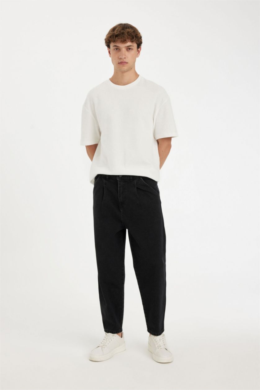 MAN Black Balloon Fit High Waist Regular Leg Jeans