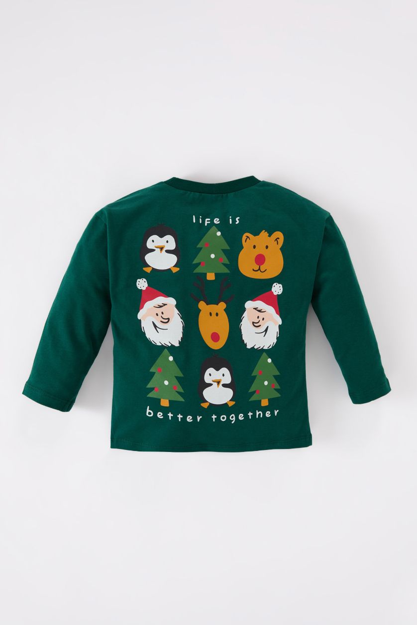 BABY BOY Dark Green Baby Boy Crew Neck Christmas Themed T-Shirt