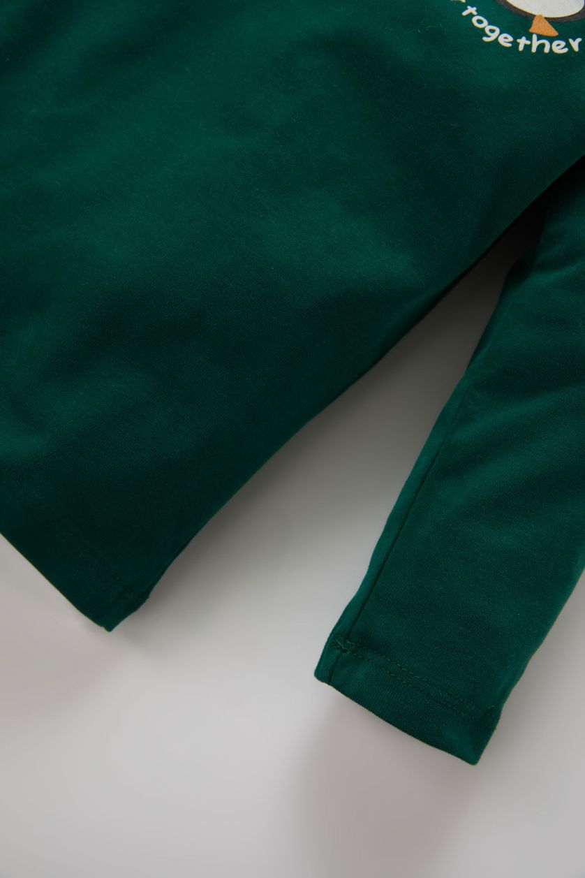 BABY BOY Dark Green Baby Boy Crew Neck Christmas Themed T-Shirt