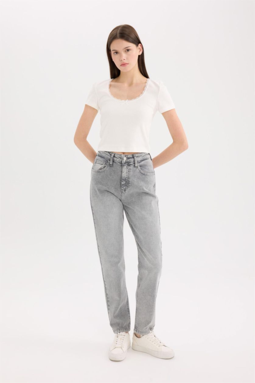 Әйелдерге Сұр Жайлы Аналар деним Шалбар