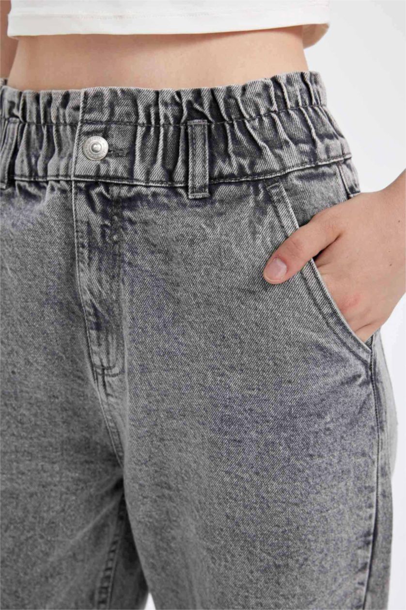 نساء رمادي سروال جينز بيبرباج بخصر عالي
