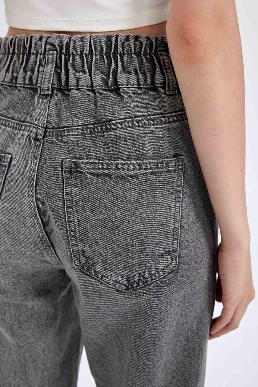 نساء رمادي سروال جينز بيبرباج بخصر عالي