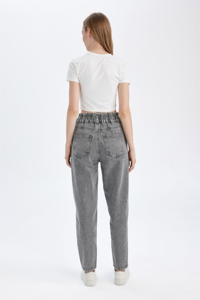 نساء رمادي سروال جينز بيبرباج بخصر عالي