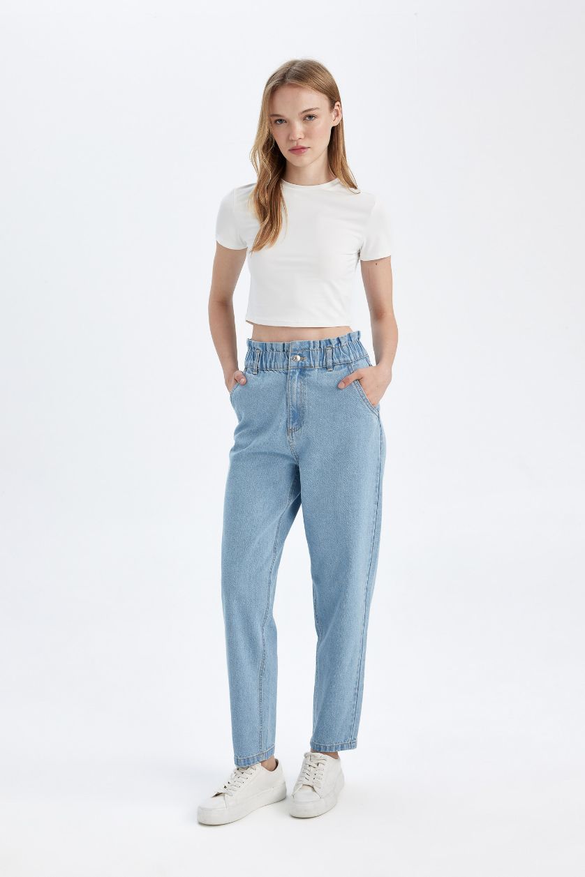 WOMAN Light Blue Paperbag High Waist Crop Jeans