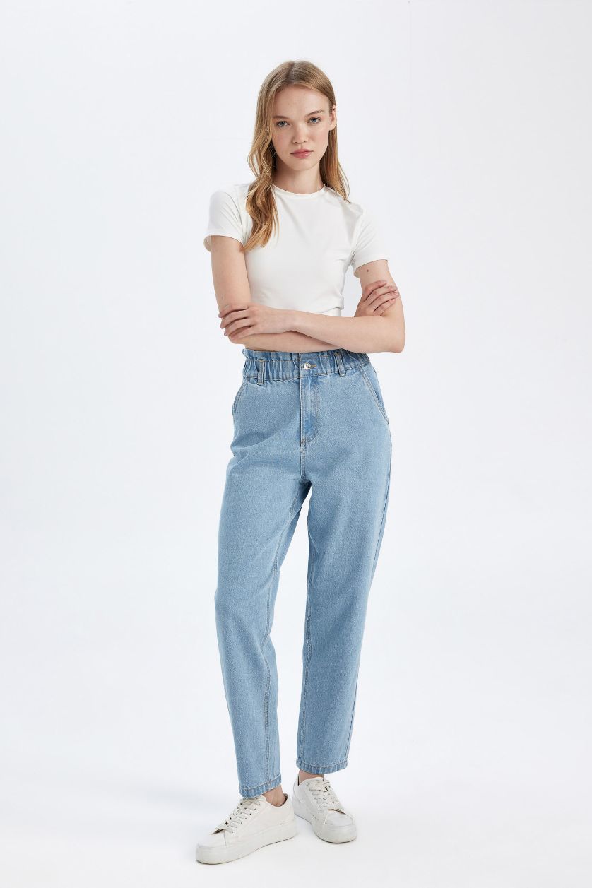 WOMAN Light Blue Paperbag High Waist Crop Jeans